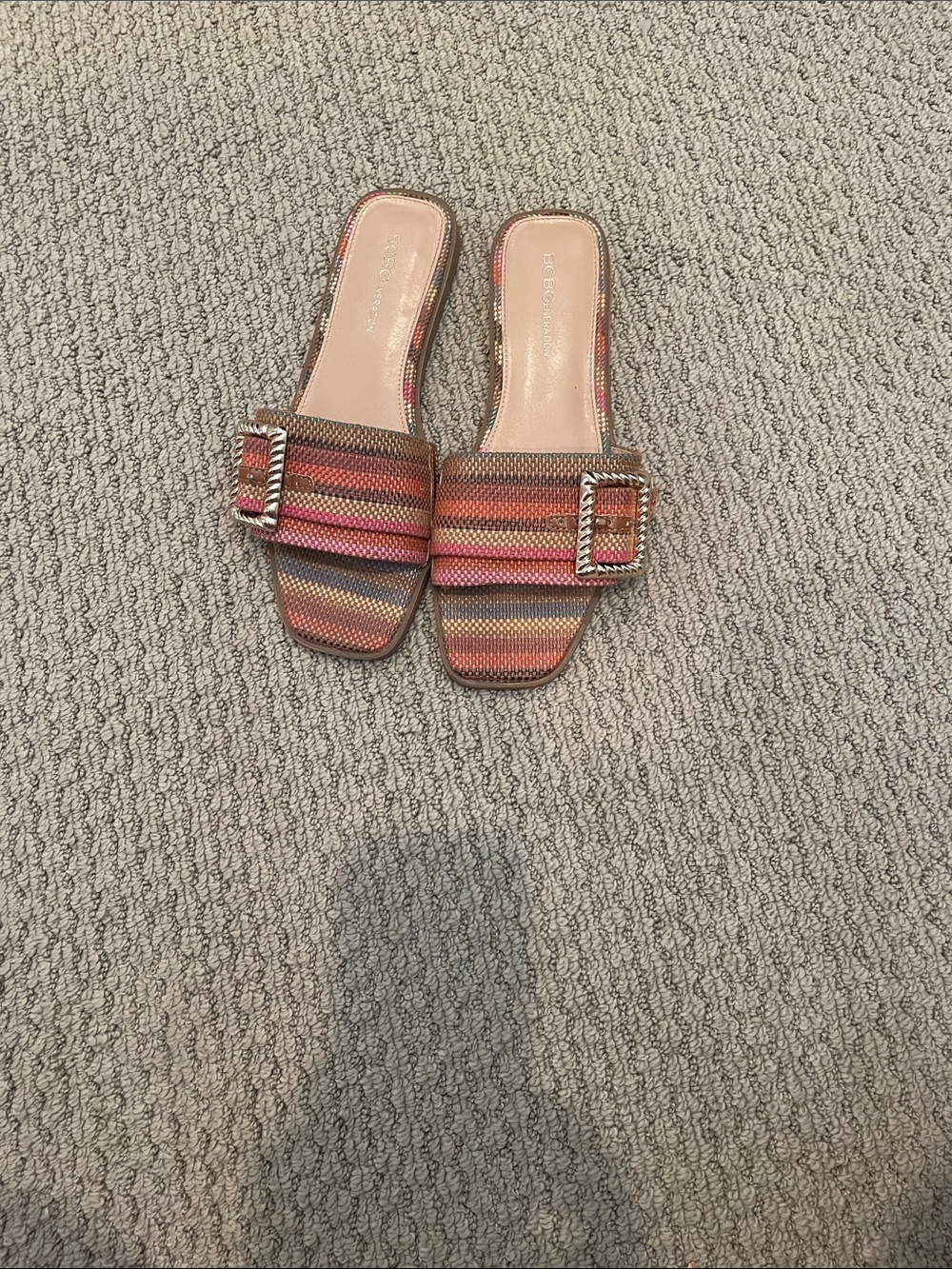 BCBGeneration Multicolor Striped Slide Mules with Buckle